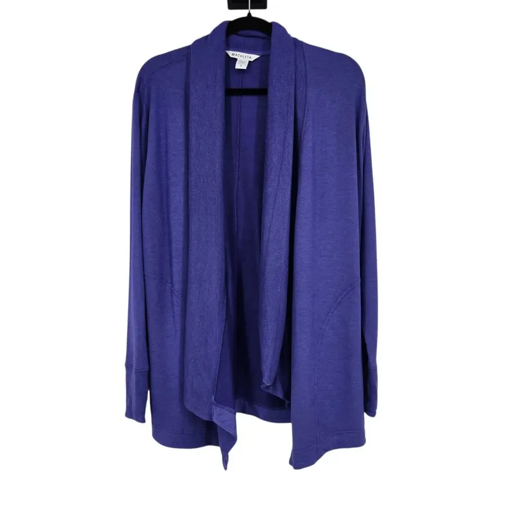 Athleta Blue Pranayama Restore Rib Wrap Open Front Cardigan With Pockets Size S